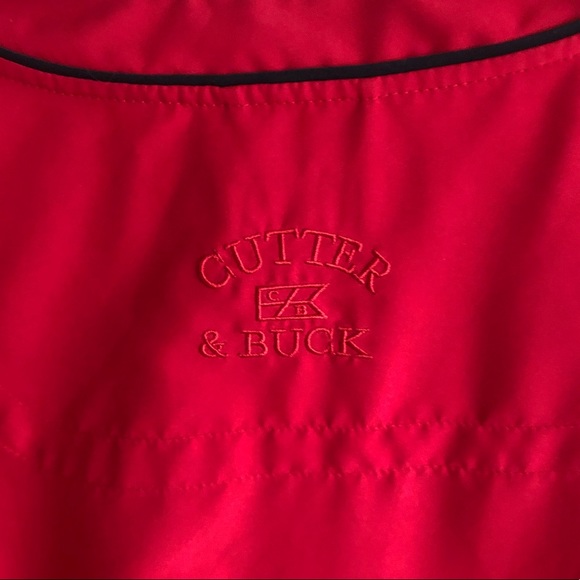 RED AND BLACK CUTTER & BUCK WINDTEC ACTIVE V-NECK WINDSHIRT - Picture 4 of 7